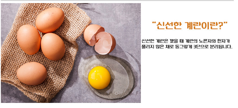 신선한 계란이란?
신선한 계란은 깼을 때 계란의 노른자와 흰자가
풀리지 않은 채로 동그랗게 3단으로 분리됩니다.